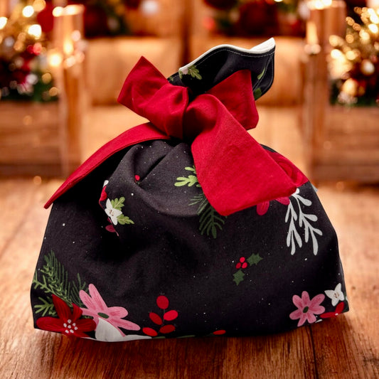 Just Right Gift Bag - Christmas Flowers on Black