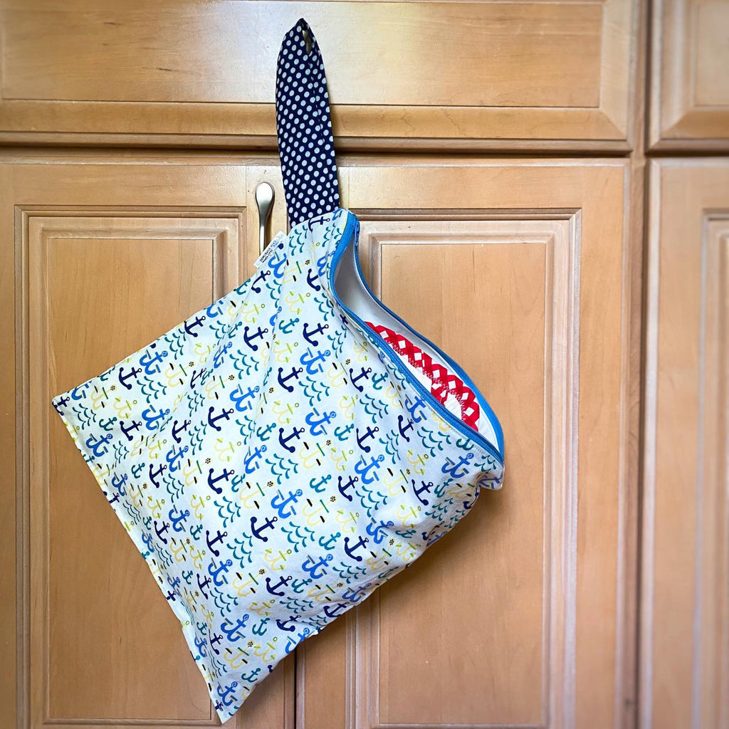 Large Wet Bag with Handle Florals on Navy