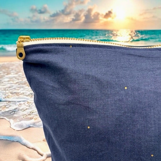 Large Wet Bag with Handle Navy with Golden Dots