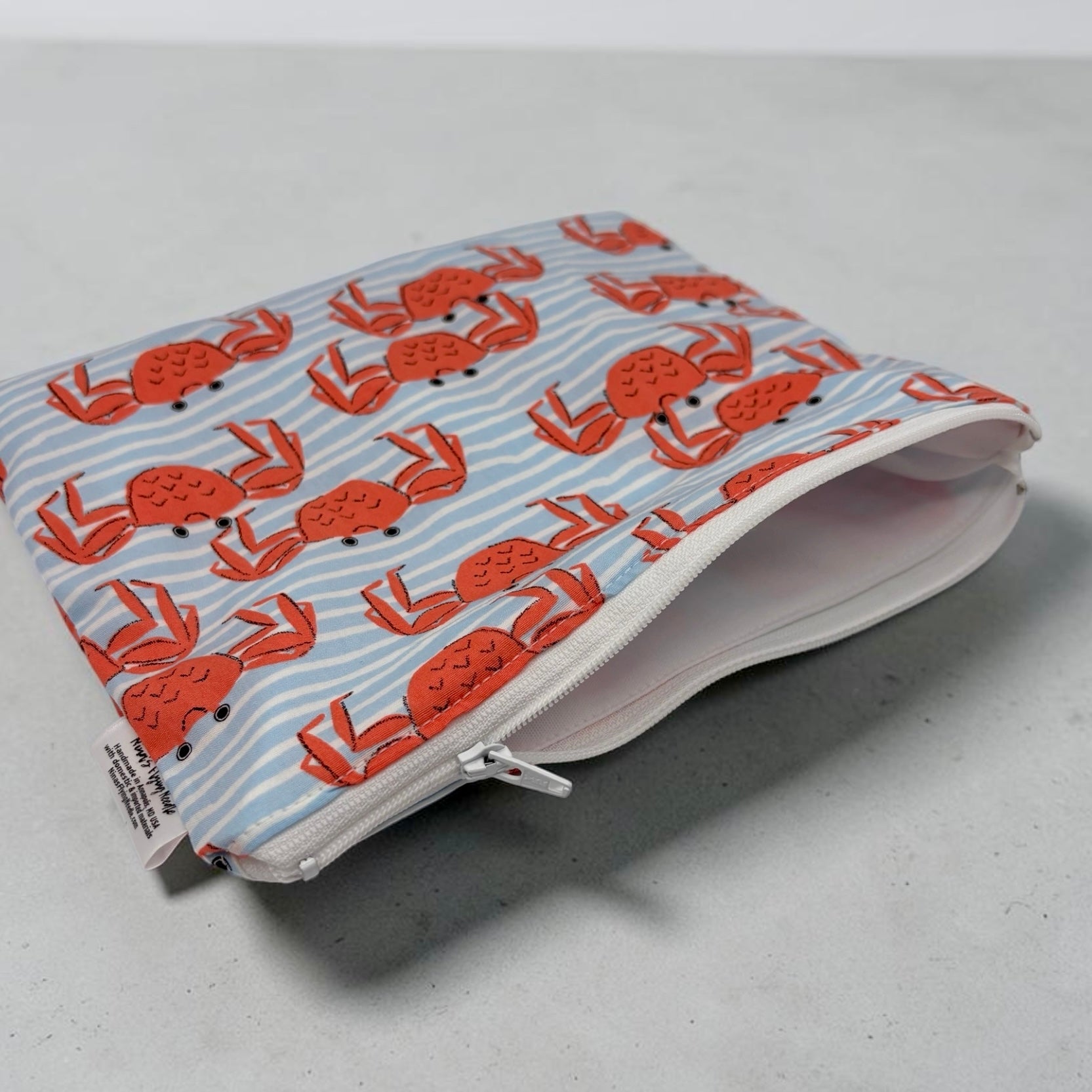 Sandwich Sized Reusable Zippered Bag Crabs on Stripes