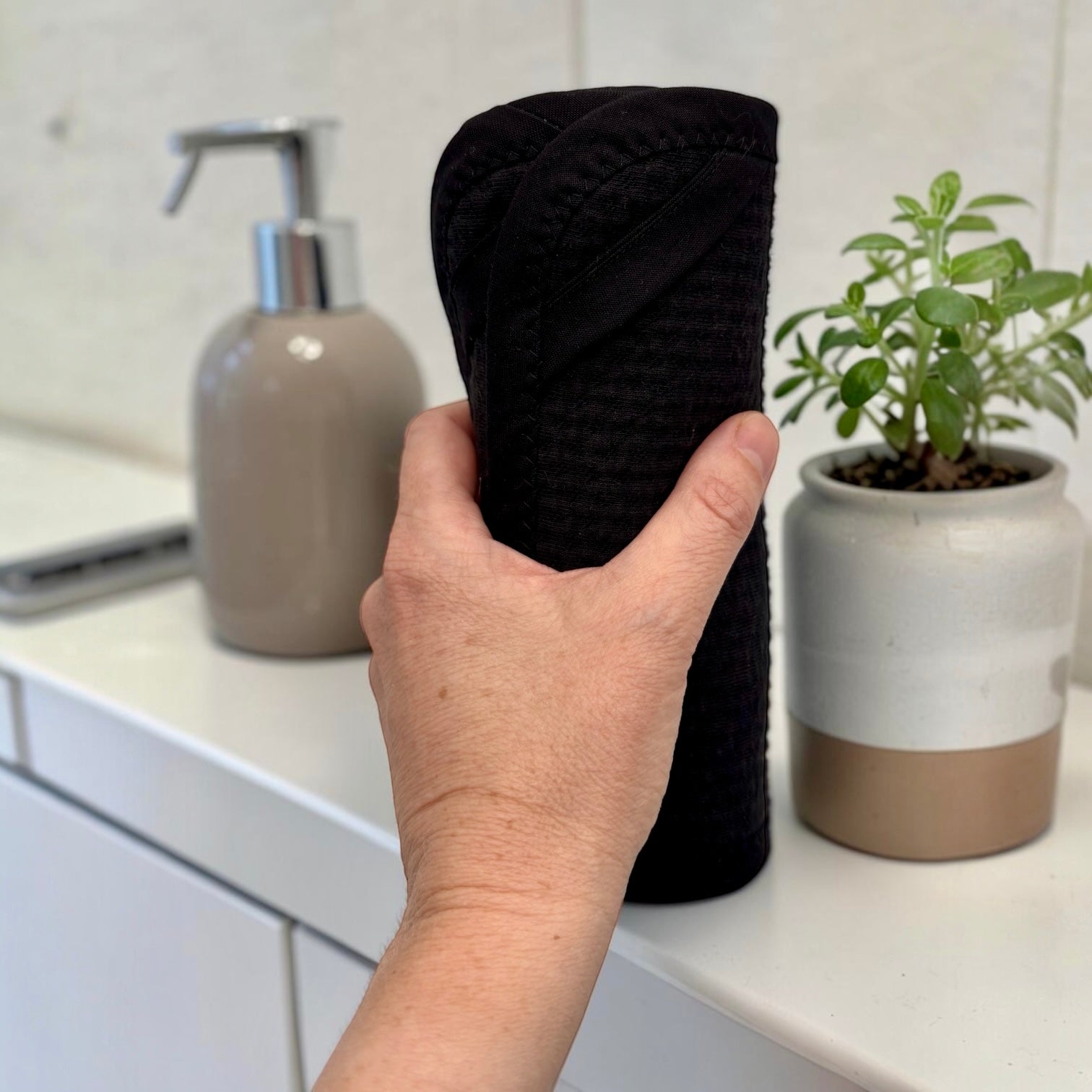 Set of 2 Reusable STANDARD Paper Towels - Solid Black on Black