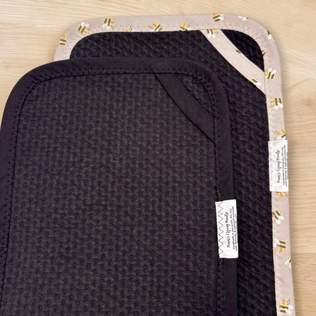 Set of 2 Reusable STANDARD Paper Towels - Bees on Black and Solid Black on Black