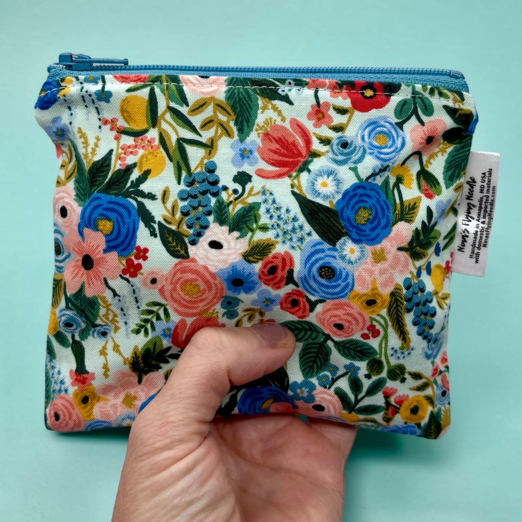 Toddler Sized Reusable Zippered Bag Floral Rifle Blue