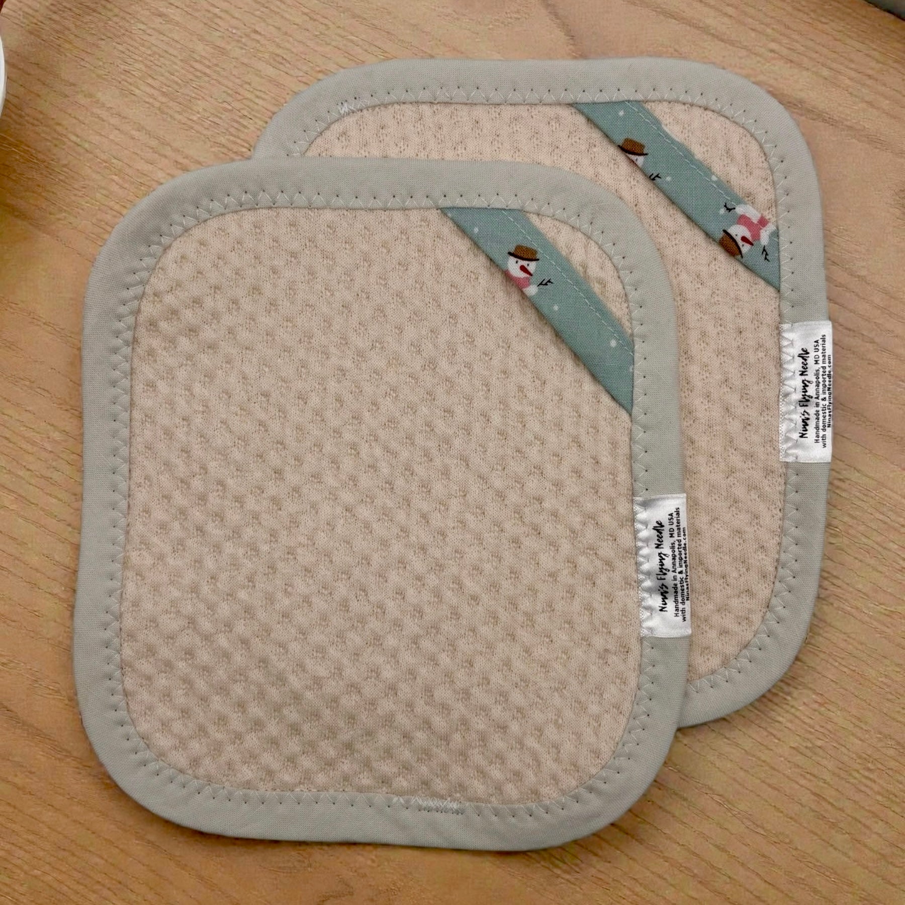 Set of 2 TINY Reusable Paper Towels - Off White with Snowmen