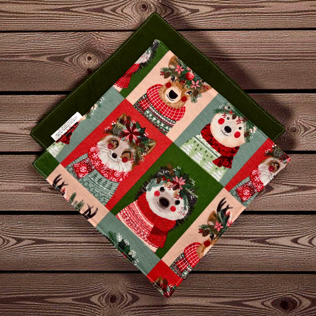 Reusable Napkins - Animals with Christmas Wreaths