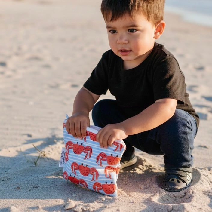 Toddler Sized Reusable Zippered Bag Crabs