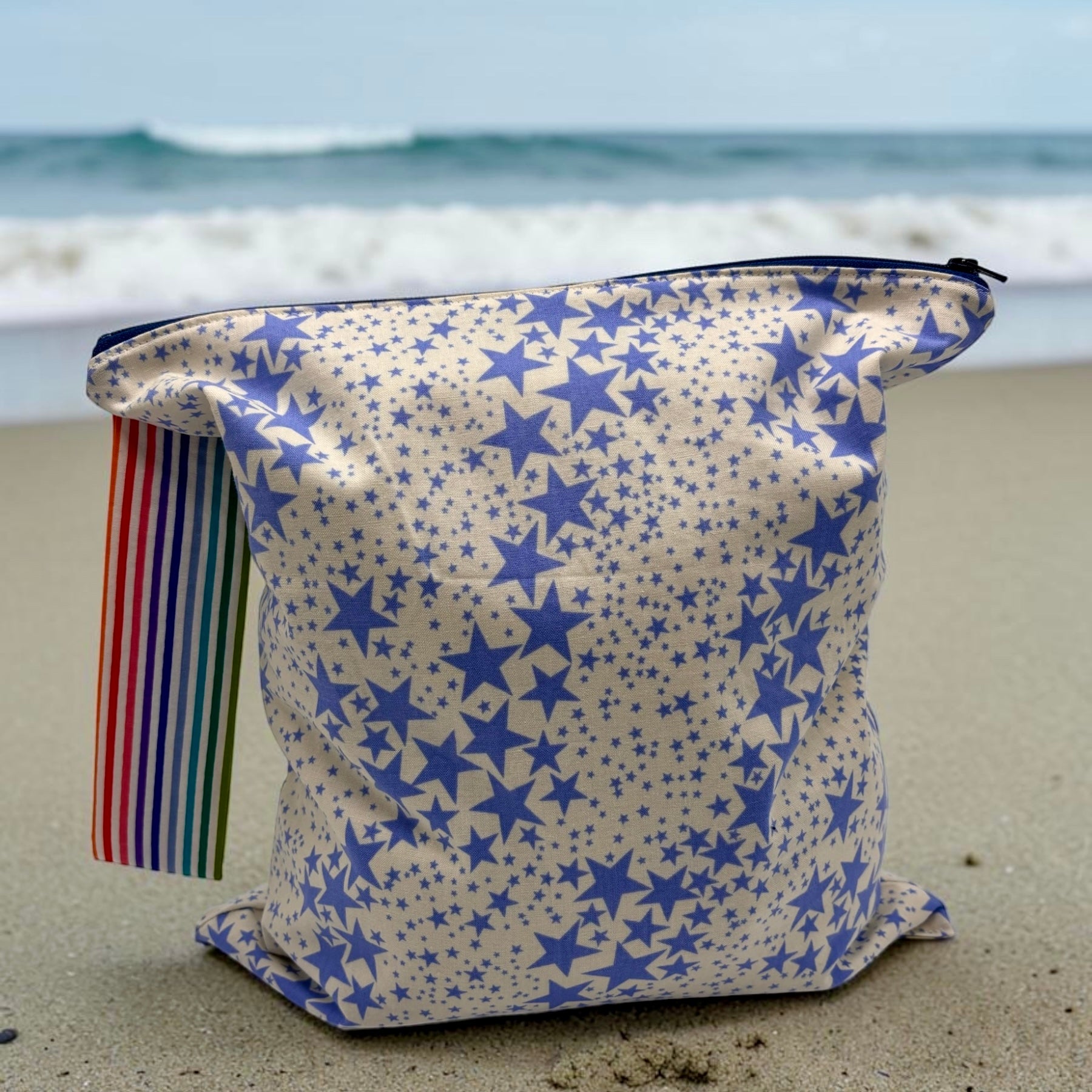 Large Wet Bag with Handle Stars and Rainbow Stripes