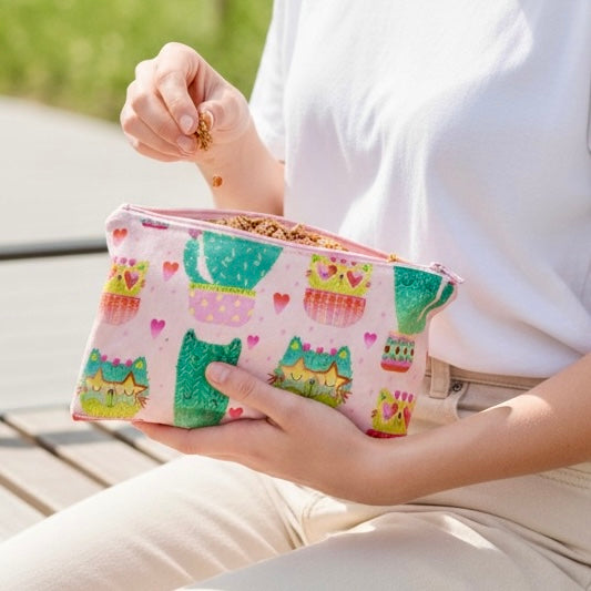Snack Sized Reusable Zippered Bag Cat Cactus