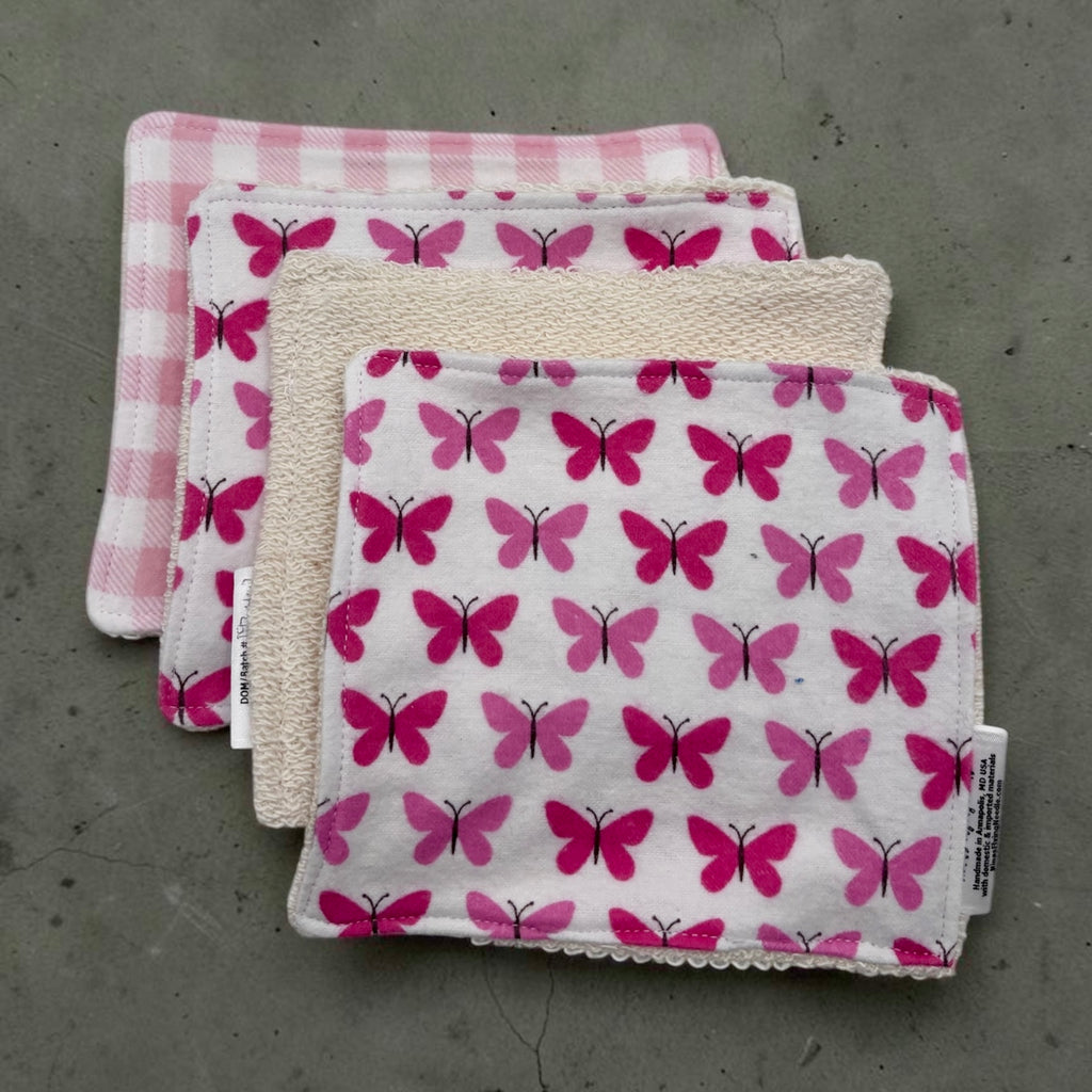 Wash Cloths - Minis - Gingham - Pink - Butterflies