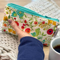 Knick Knack Sized Reusable Zippered Bag Floral on Cream