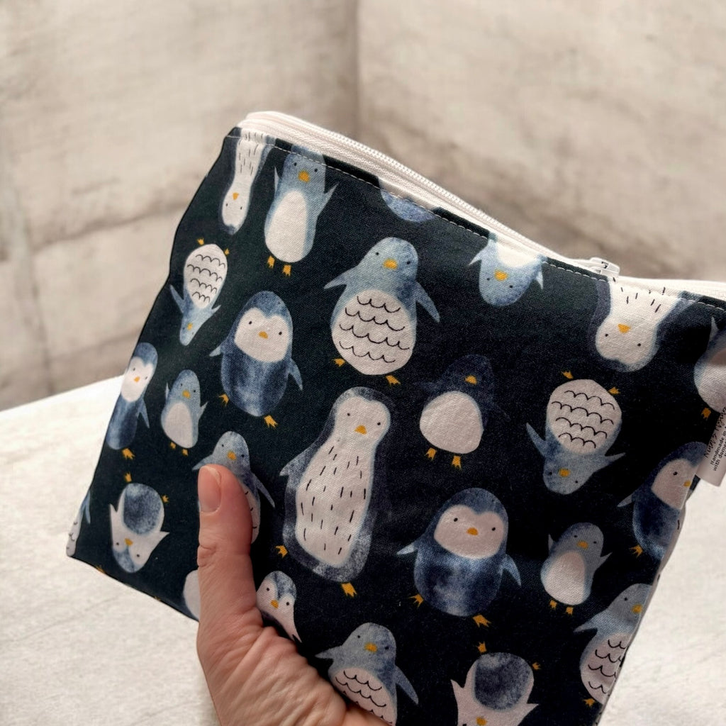 Sandwich Sized Reusable Zippered Bag Penguins