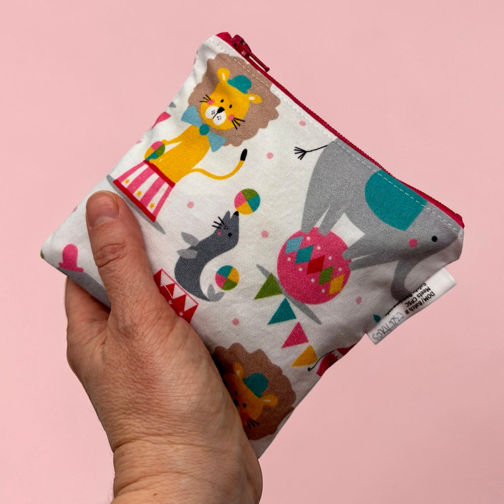 Toddler Sized Reusable Zippered Bag Animals Circus