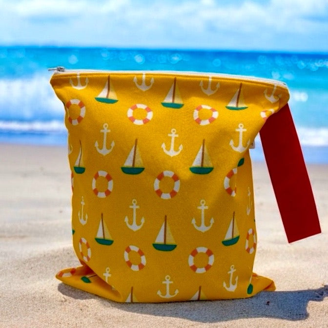 Large Wet Bag with Handle Sailboats and Anchors