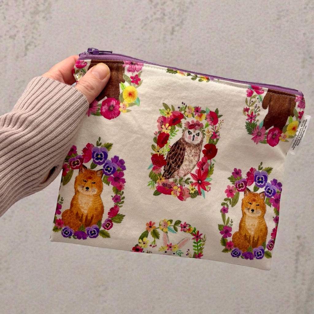 Sandwich Sized Reusable Zippered Bag Animals in Flower Wreaths