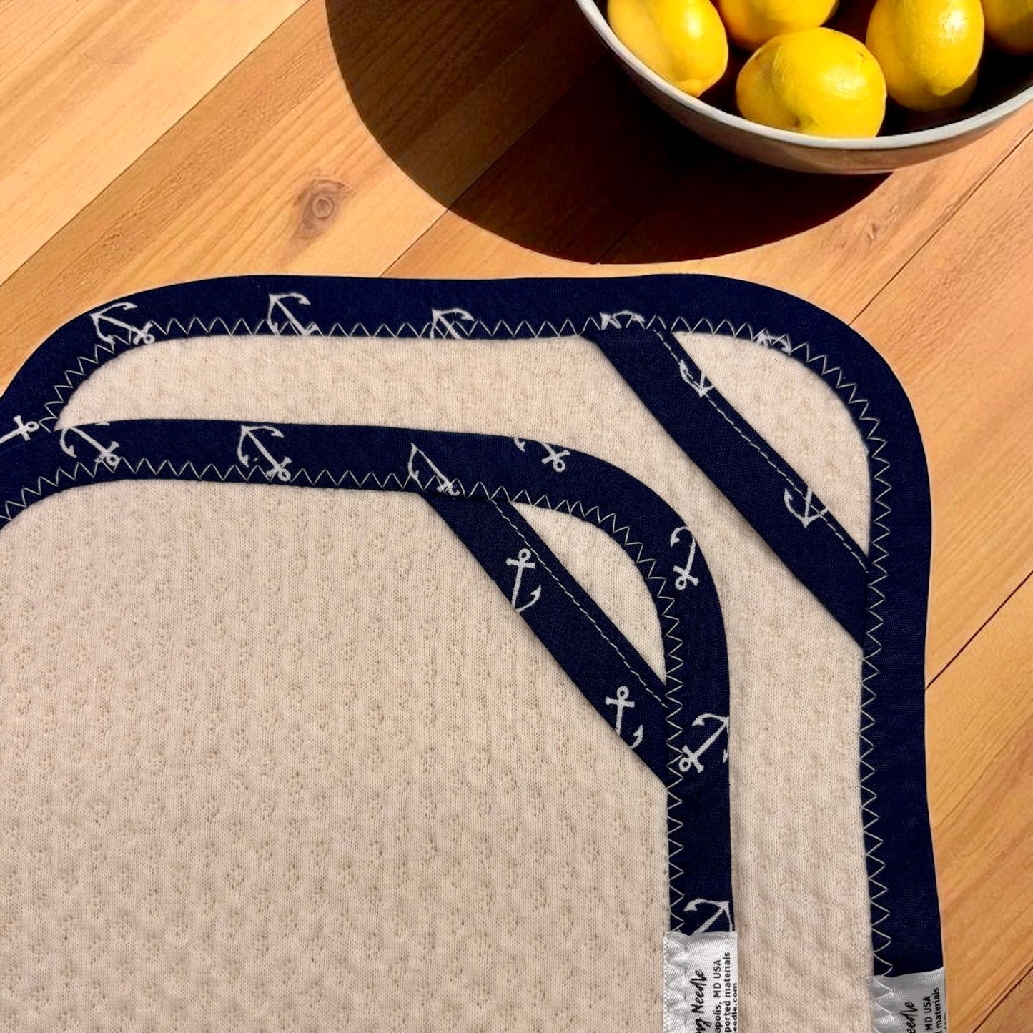 Set of 2 Reusable STANDARD Paper Towels - Anchors on Navy