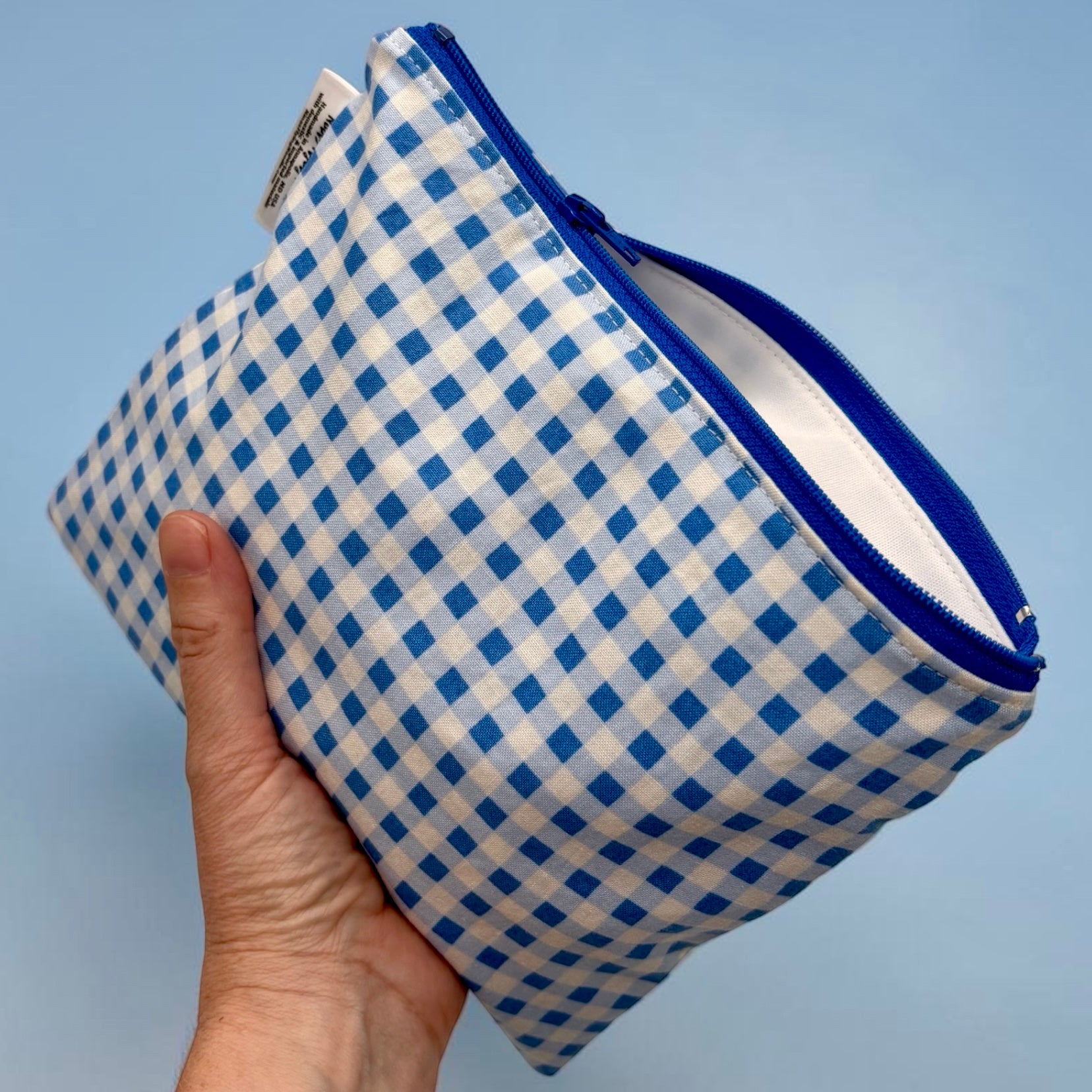Sandwich Sized Reusable Zippered Bag Gingham Blue