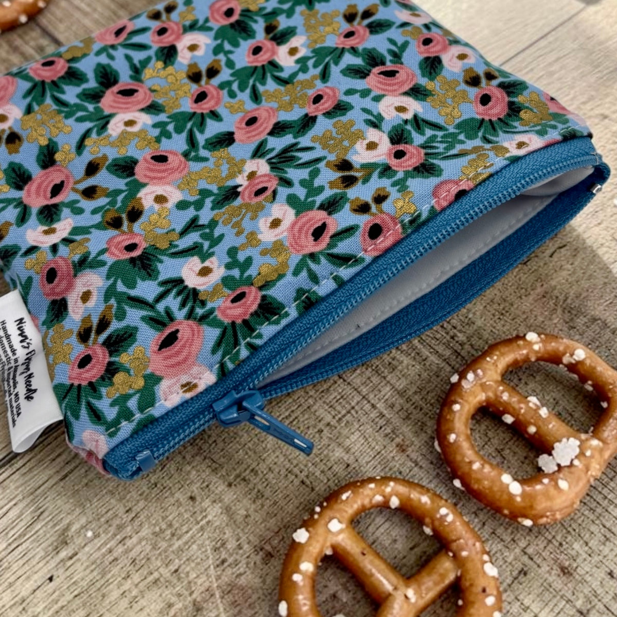 Toddler Sized Reusable Zippered Bag Floral with Gold Accents