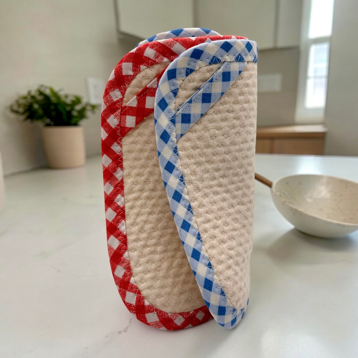 Set of 2 Reusable STANDARD Paper Towels - Gingham Red White and Blue