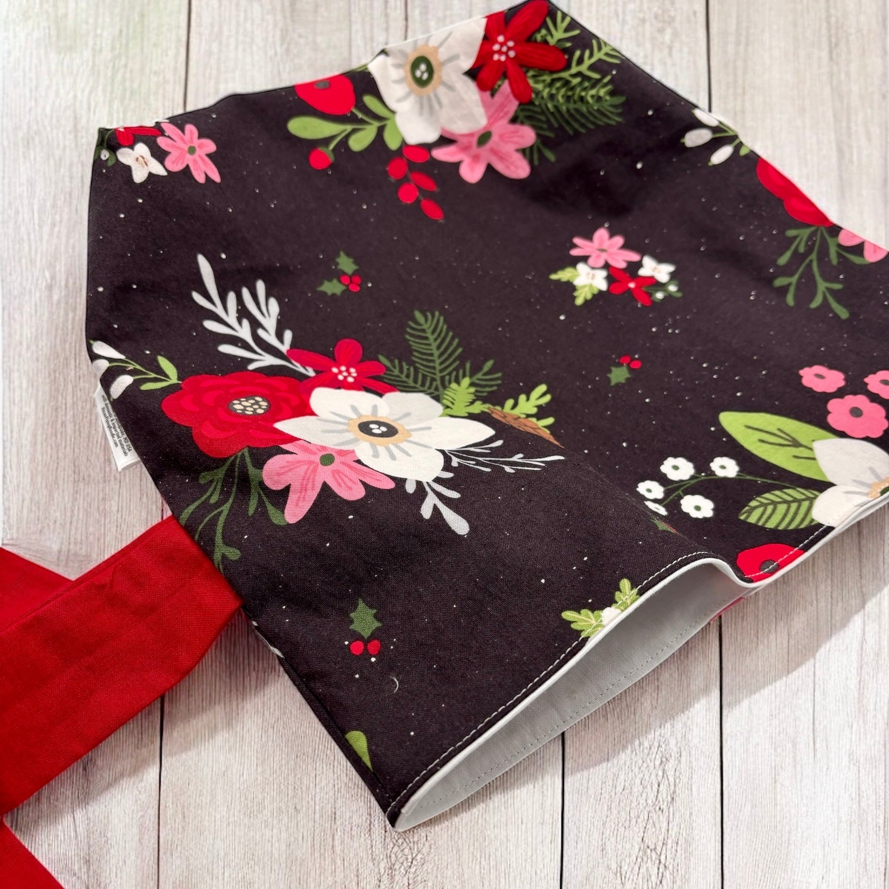 Just Right Gift Bag - Christmas Flowers on Black