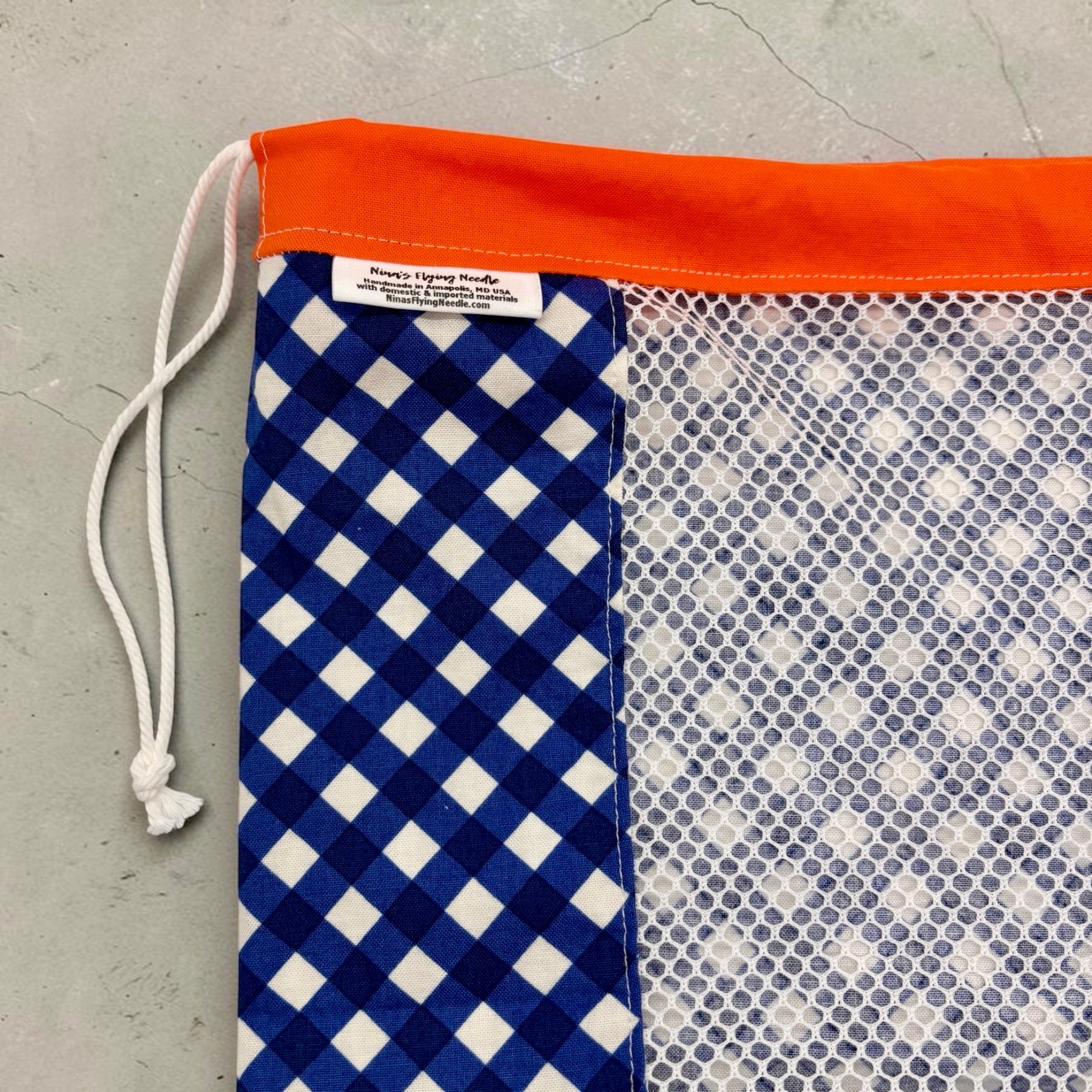 Medium Produce Bag Gingham Blue with Orange