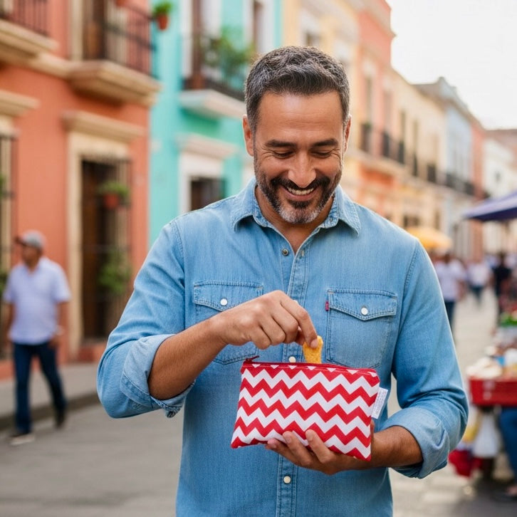 Knick Knack Sized Reusable Zippered Bag Chevron Red