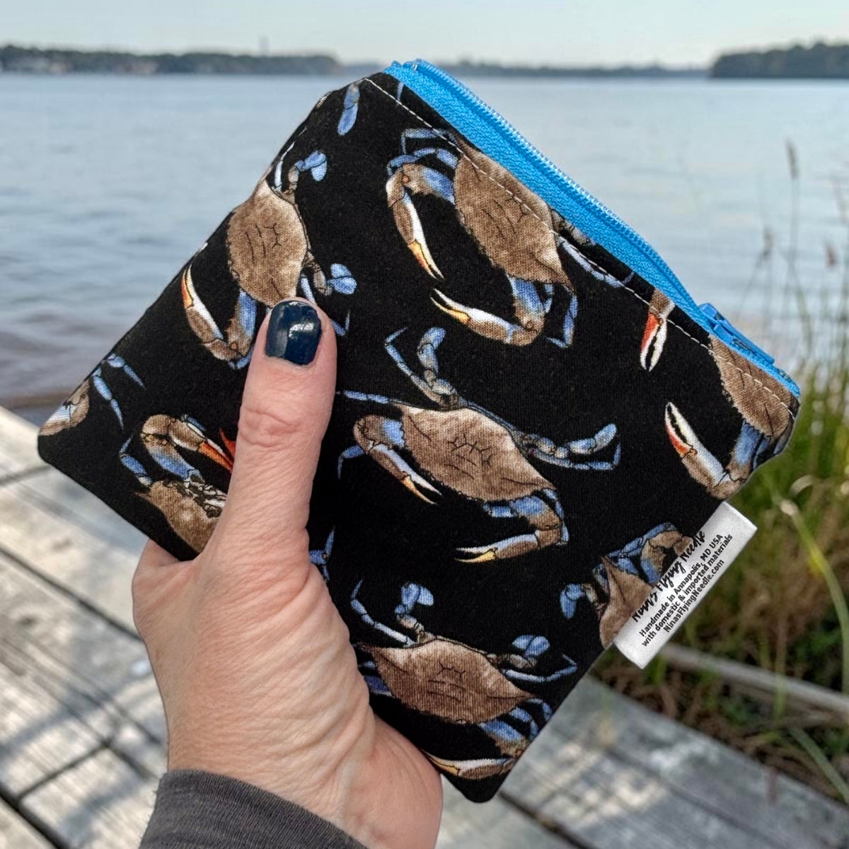 Toddler Sized Reusable Zippered Bag Crabs Blue