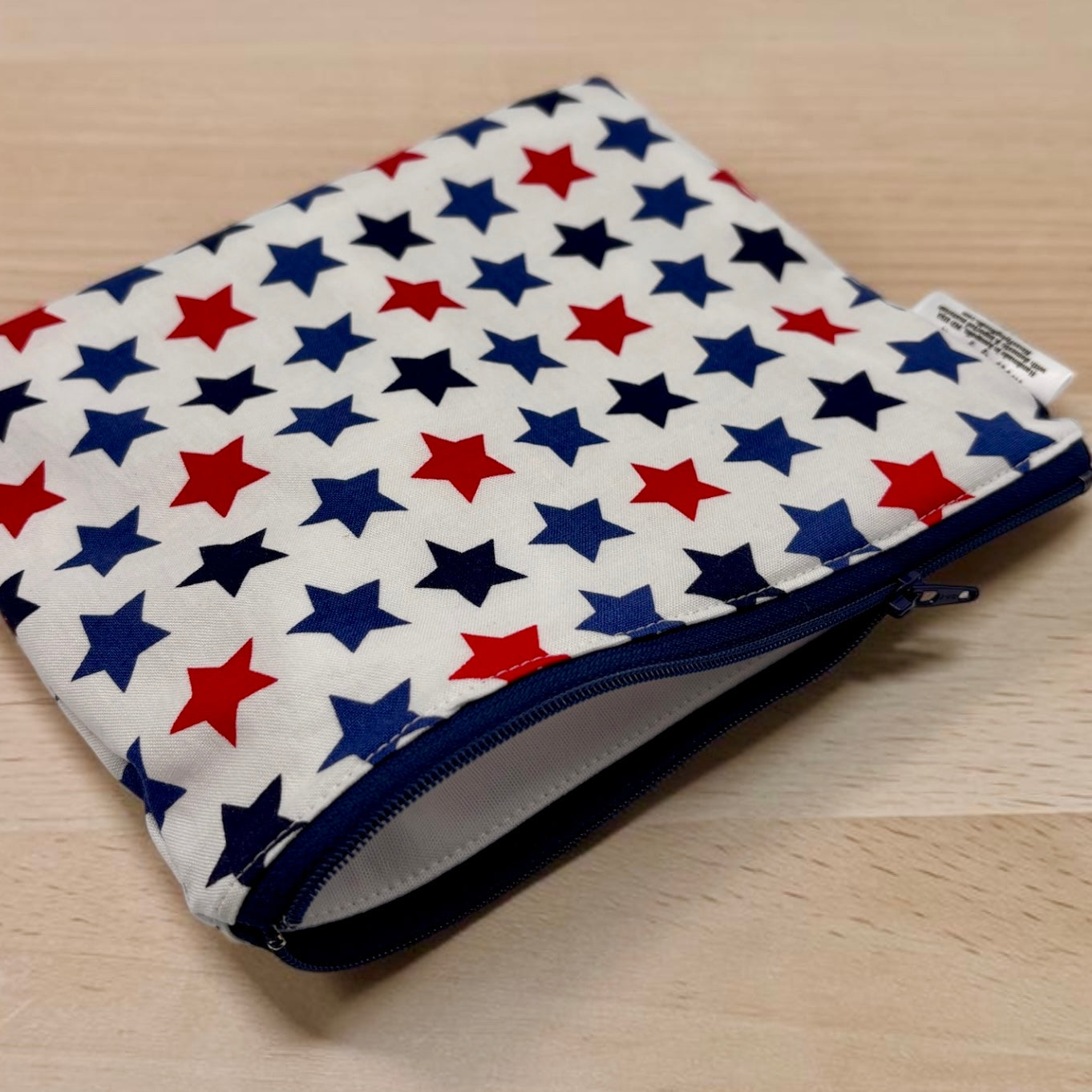 Sandwich Sized Reusable Zippered Bag Stars Red and Blue