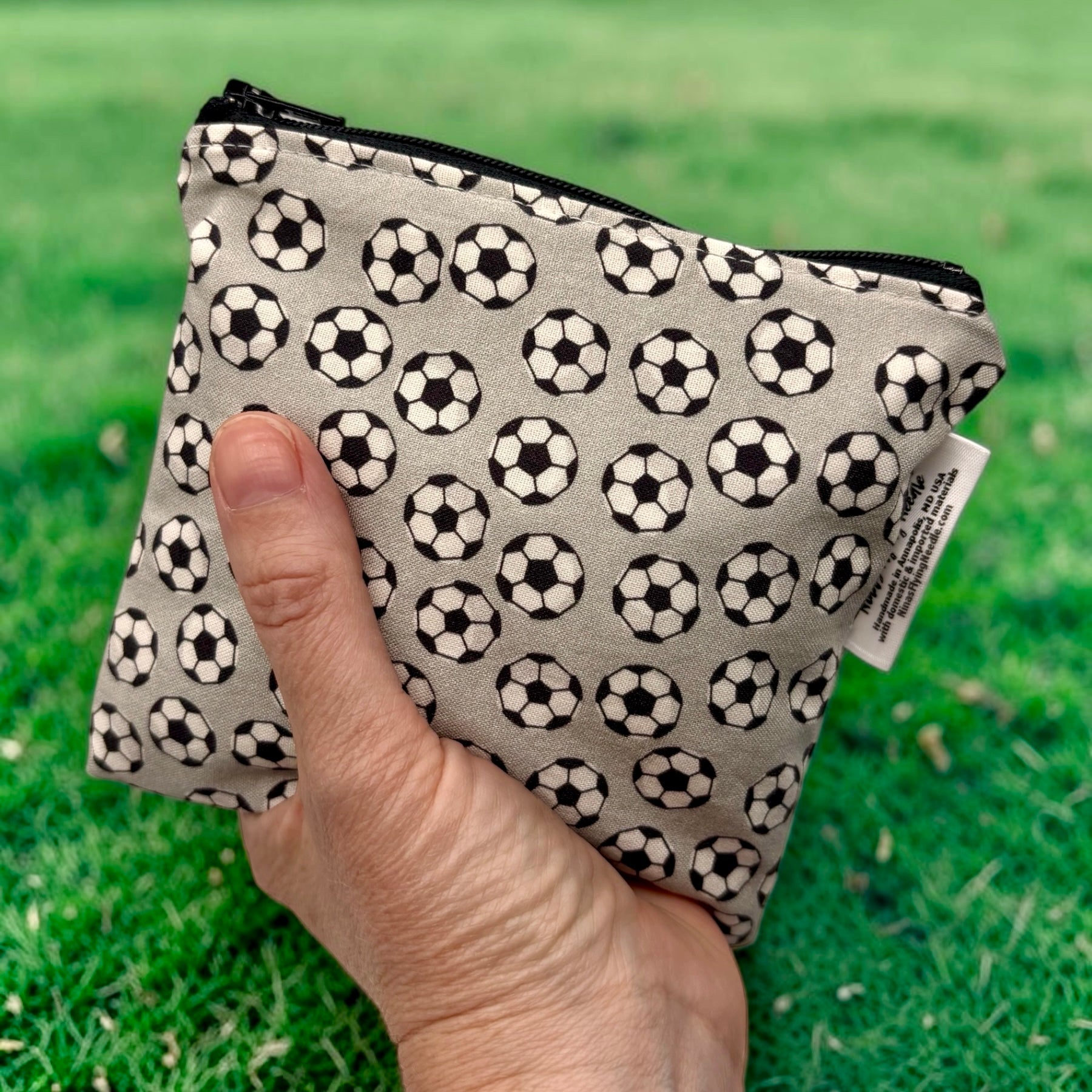 Toddler Sized Reusable Zippered Bag Soccer Balls on Gray