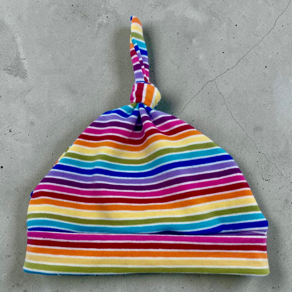 Knot Hat in 3 months: Rainbow Stripes