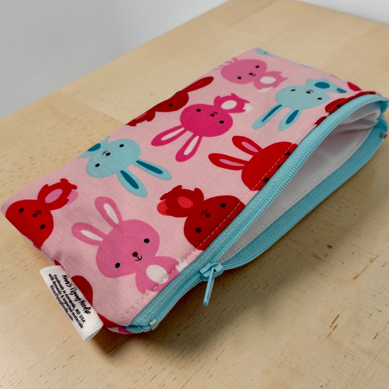 Knick Knack Sized Reusable Zippered Bag Bunnies on Pink