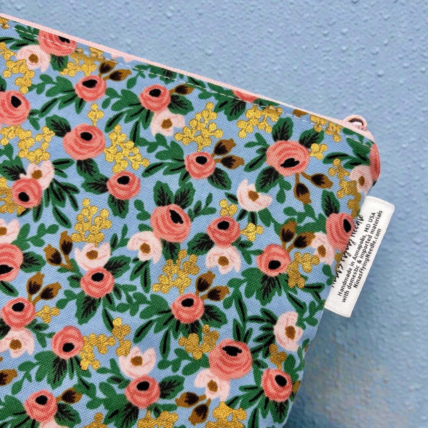 Snack Sized Reusable Zippered Bag Floral with Gold Accents