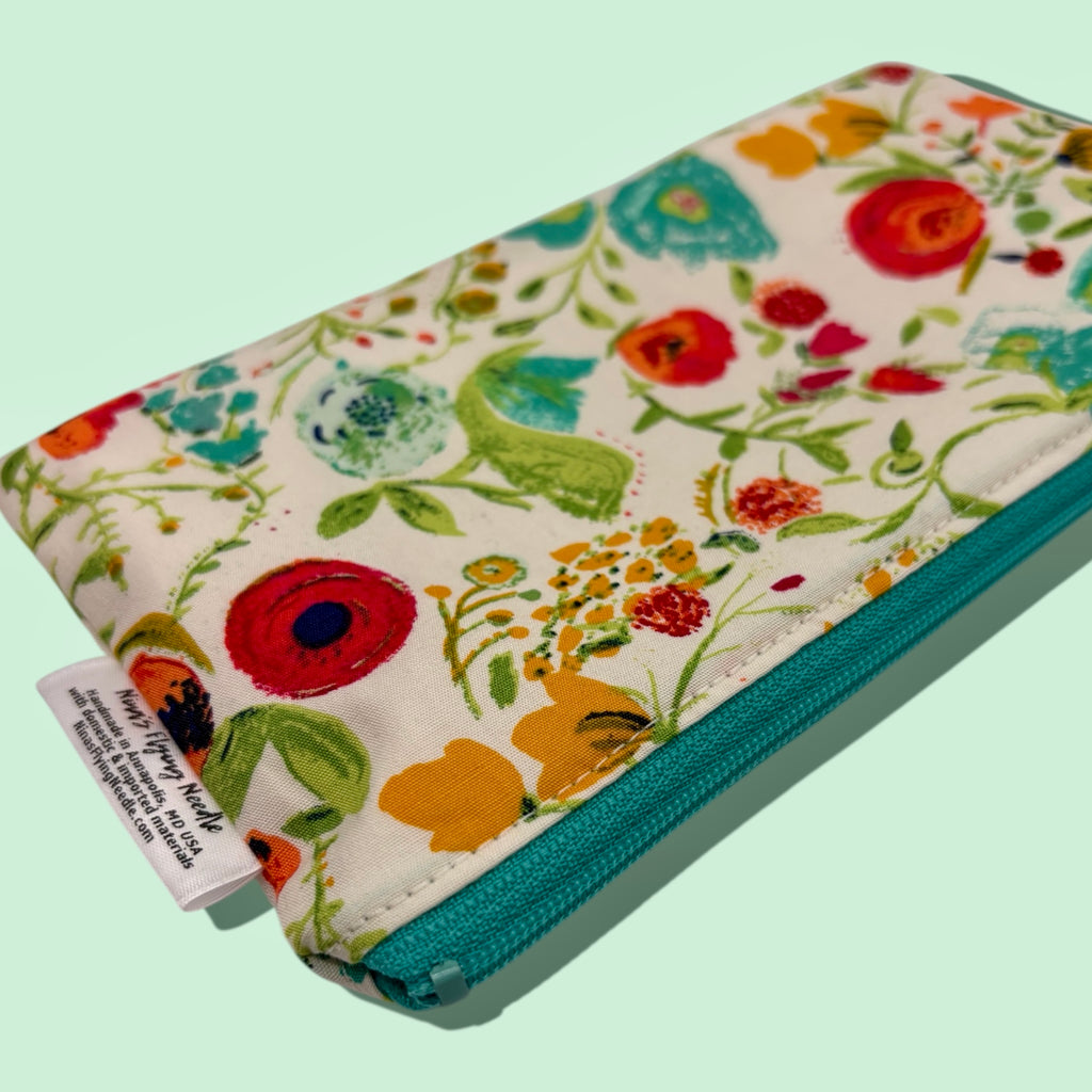 Knick Knack Sized Reusable Zippered Bag Floral on Cream