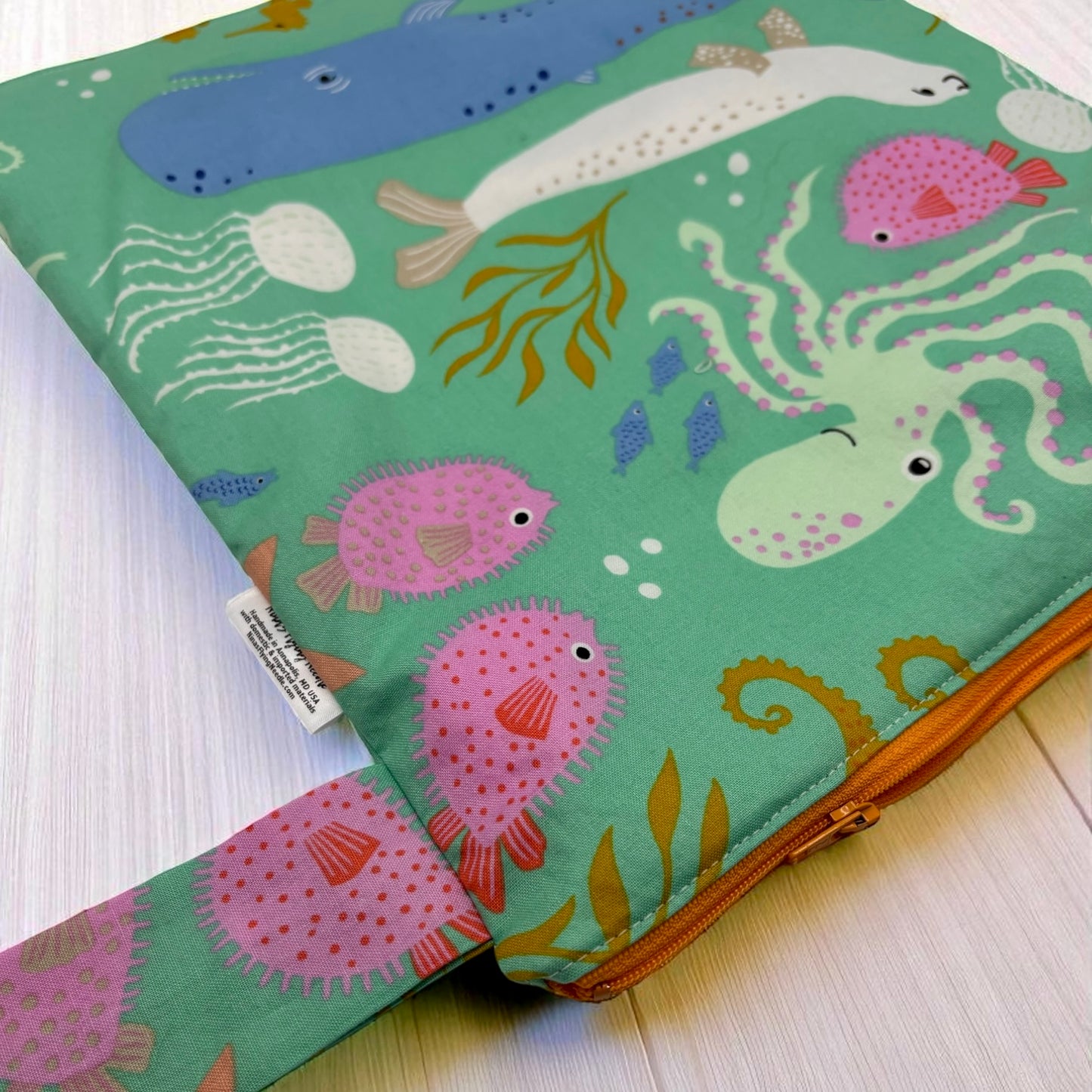 Large Wet Bag with Handle Ocean Animals