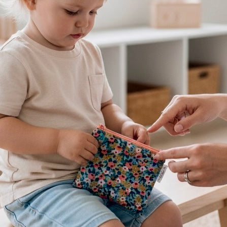 Toddler Sized Reusable Zippered Bag Floral with Gold Accents