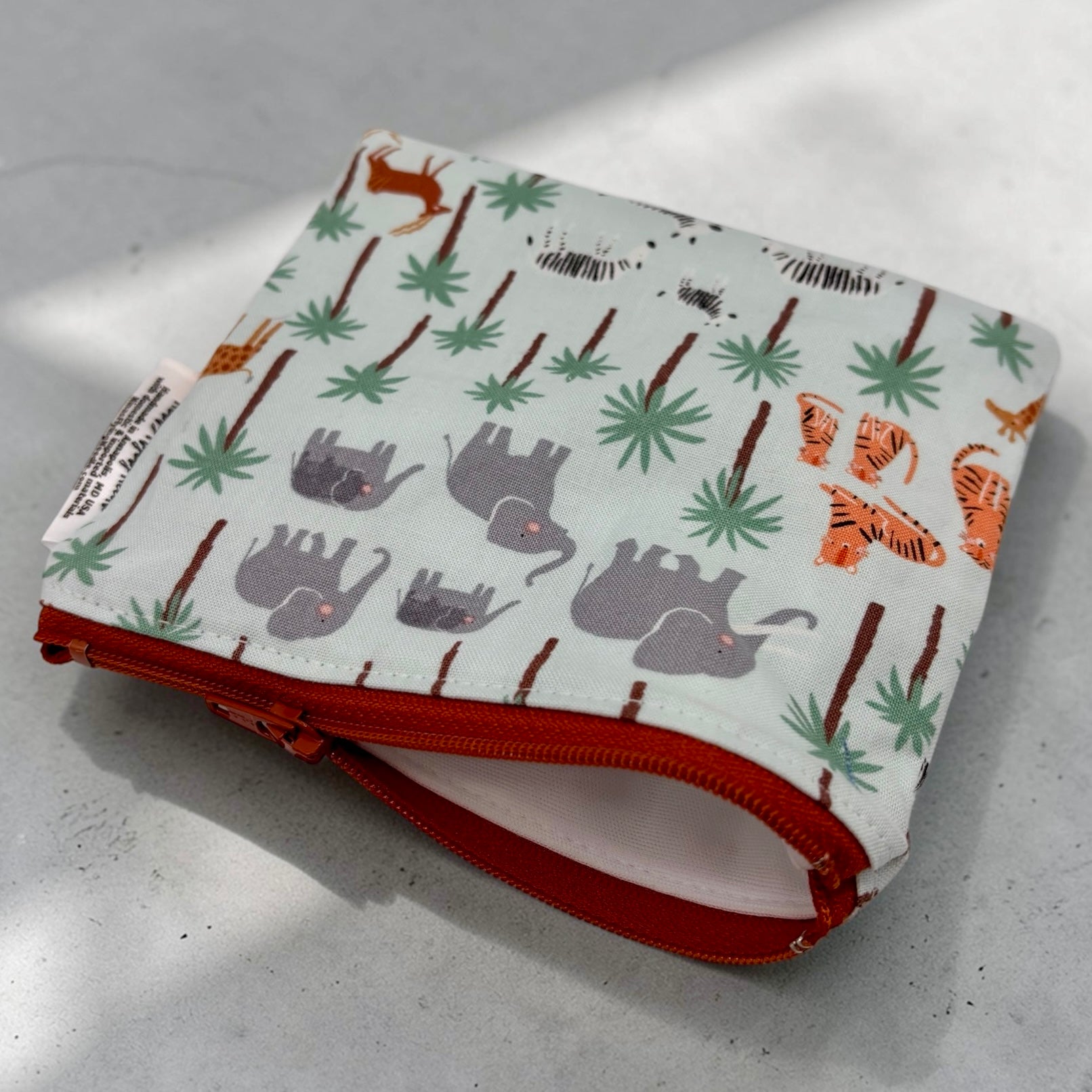 Toddler Sized Reusable Zippered Bag Animals Safari