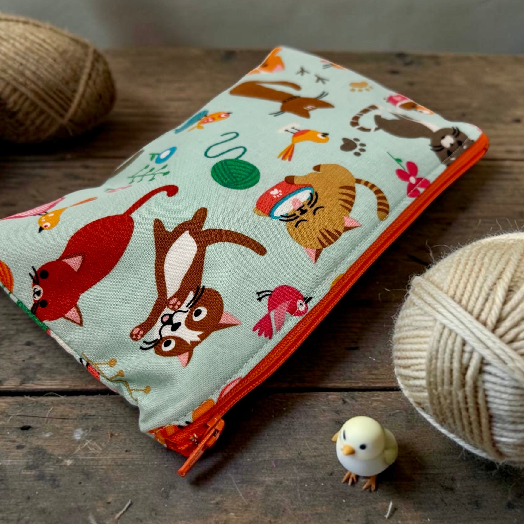 Snack Sized Reusable Zippered Bag Cats and Yarn