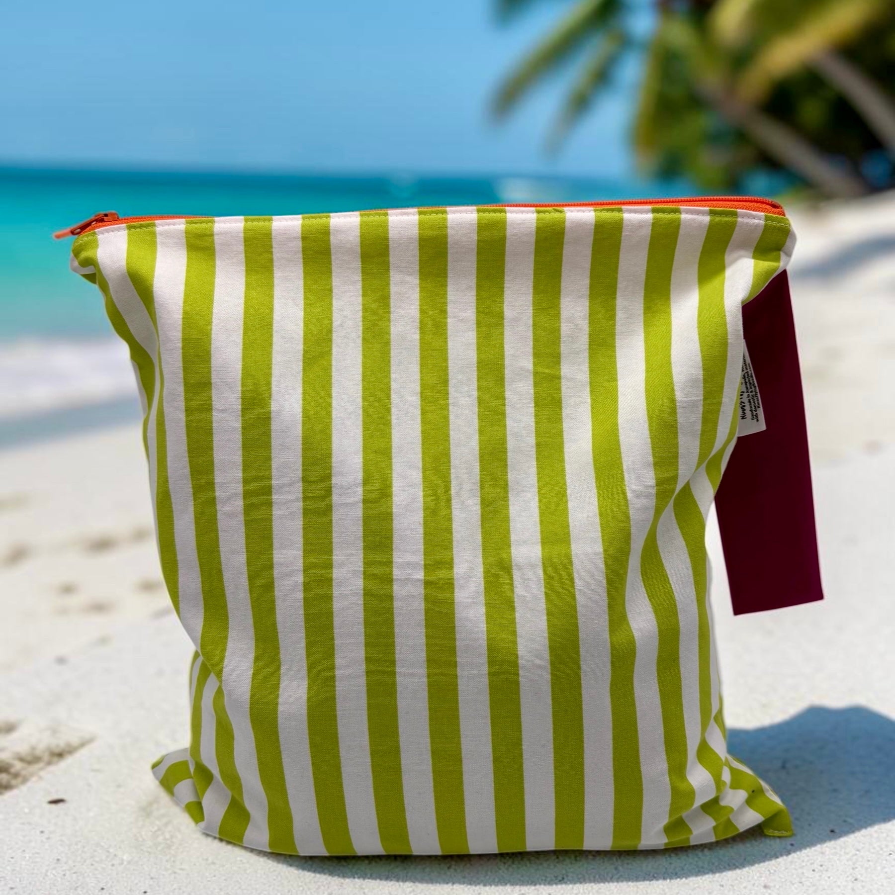 Large Wet Bag with Handle Stripes Green
