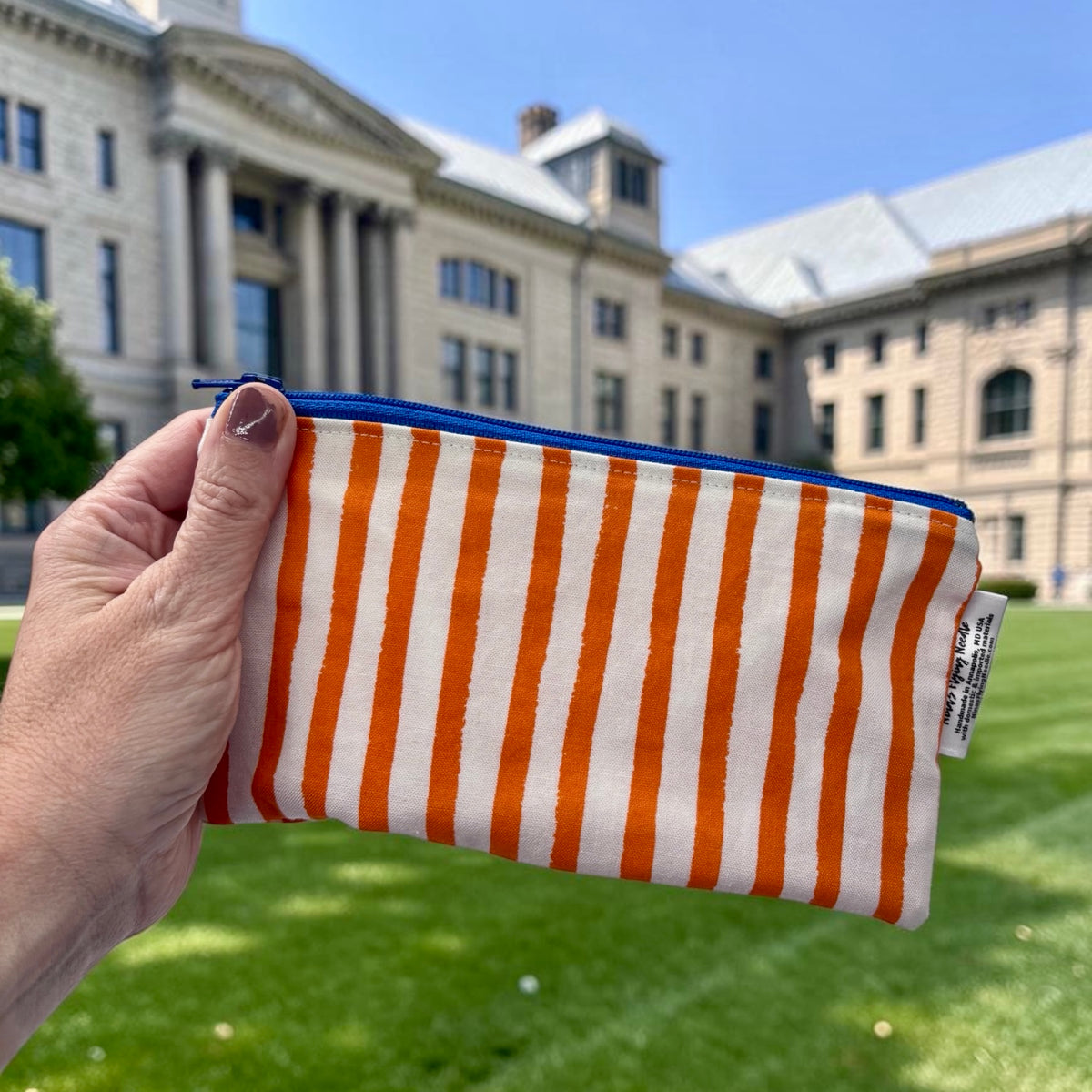 Knick Knack Sized Reusable Zippered Bag Stripes Orange and White