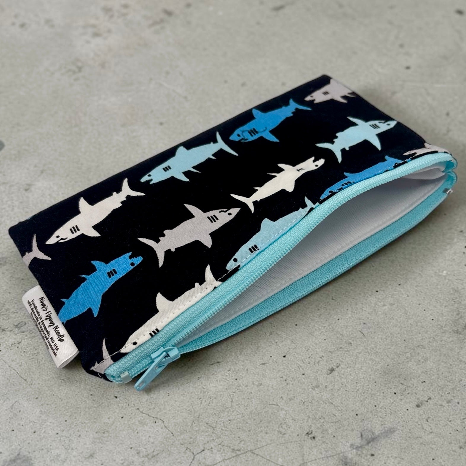 Knick Knack Sized Reusable Zippered Bag Sharks