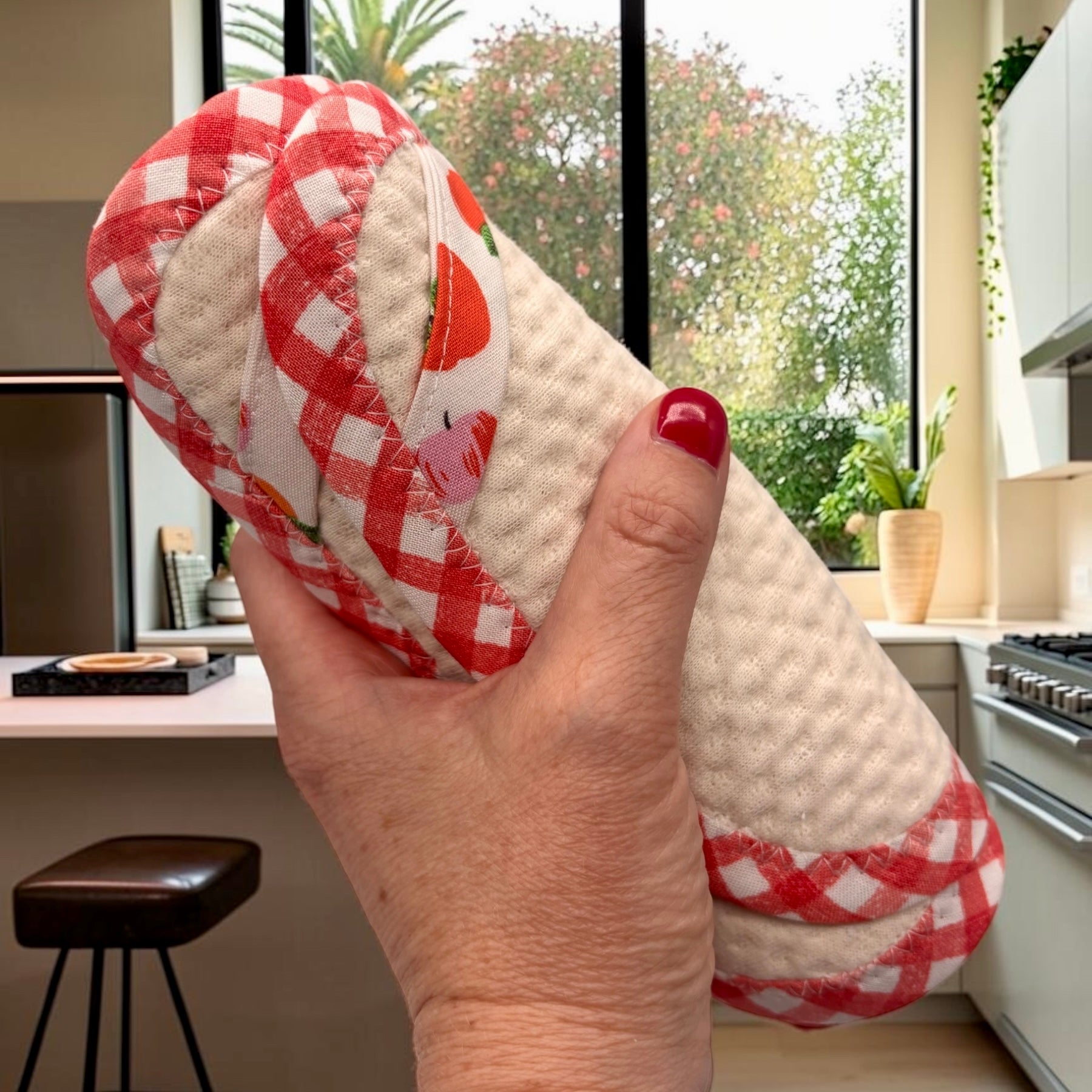Set of 2 Reusable STANDARD Paper Towels - Red and White Gingham