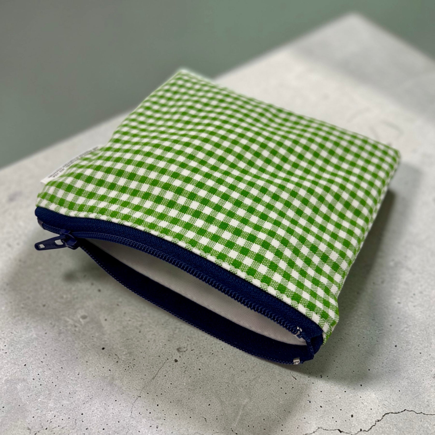Toddler Sized Reusable Zippered Bag Gingham Green