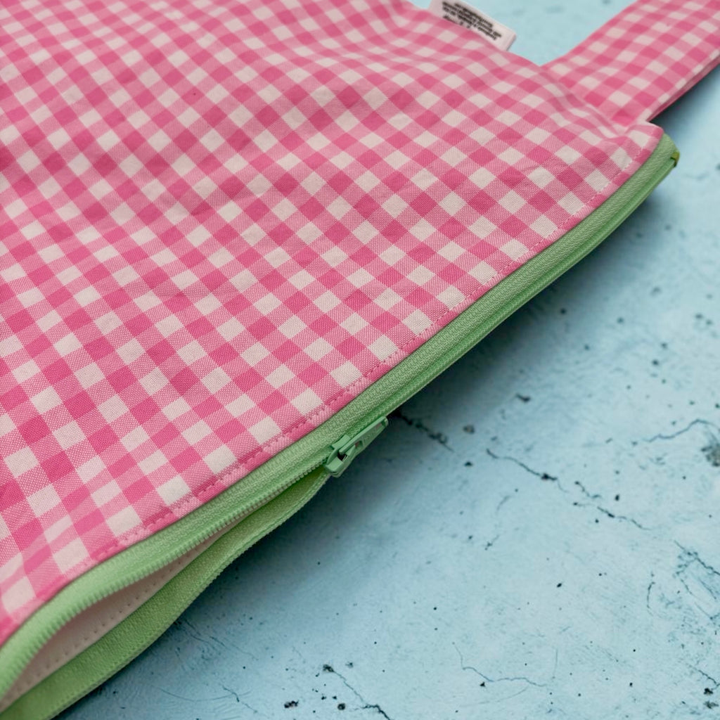Large Wet Bag with Handle Gingham Pink