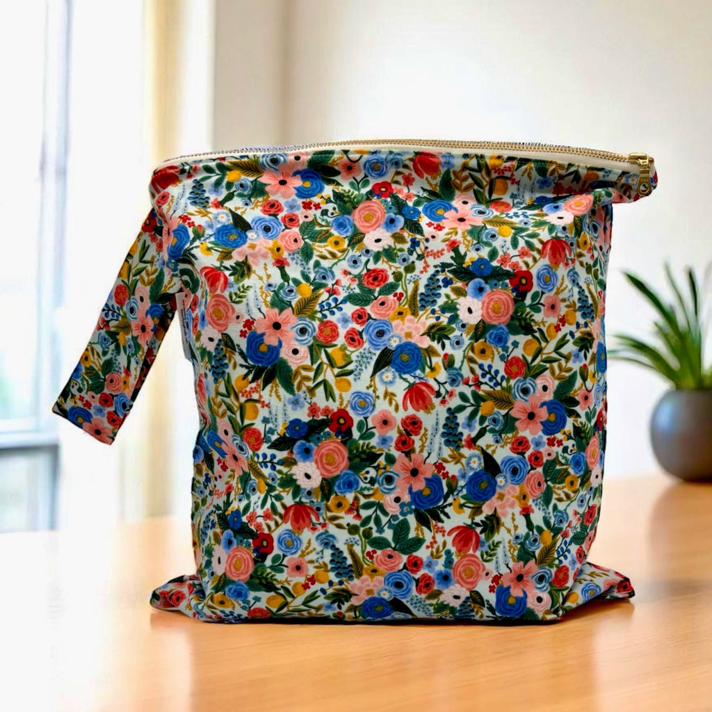Large Wet Bag with Handle Rifle Paper Floral and Metal Zipper