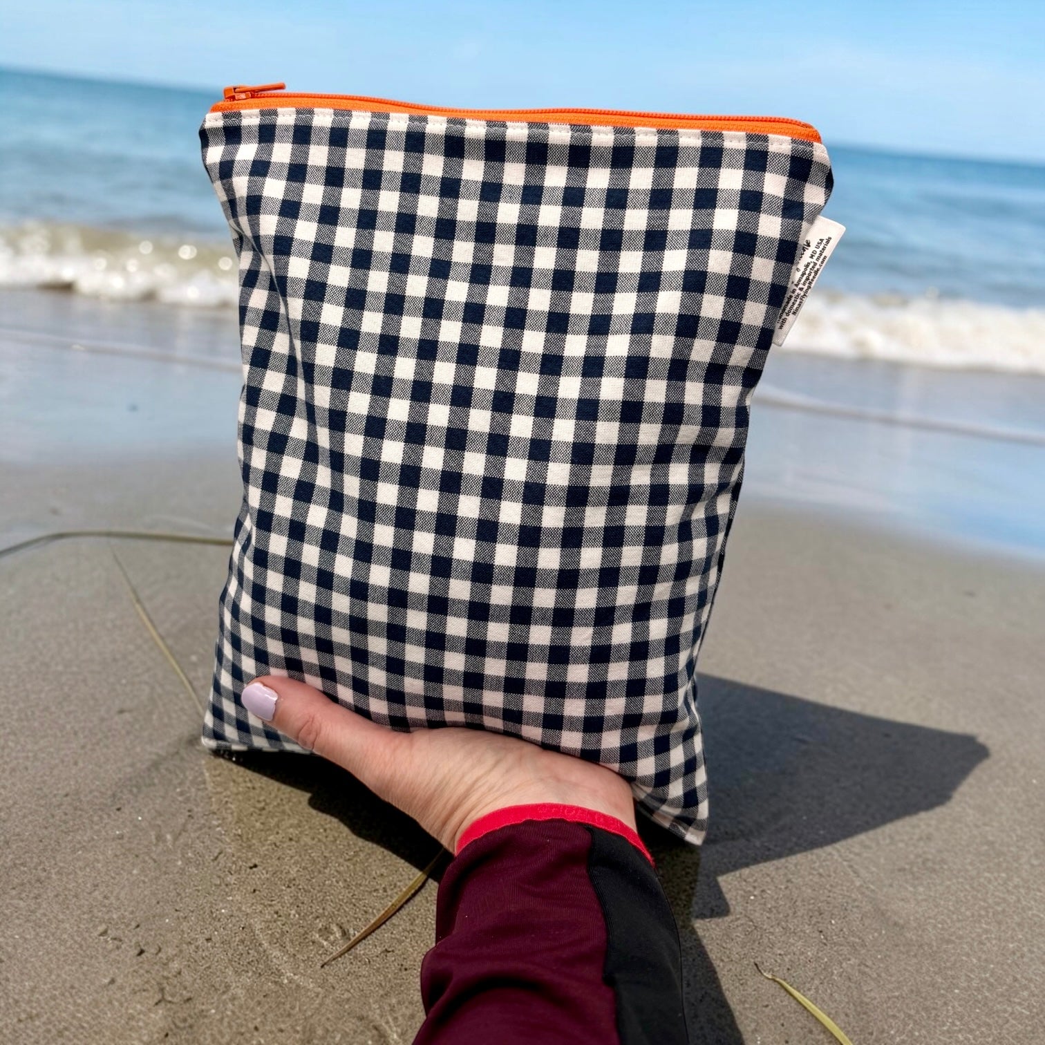 Medium Sized Wet Bag Gingham Blue Navy