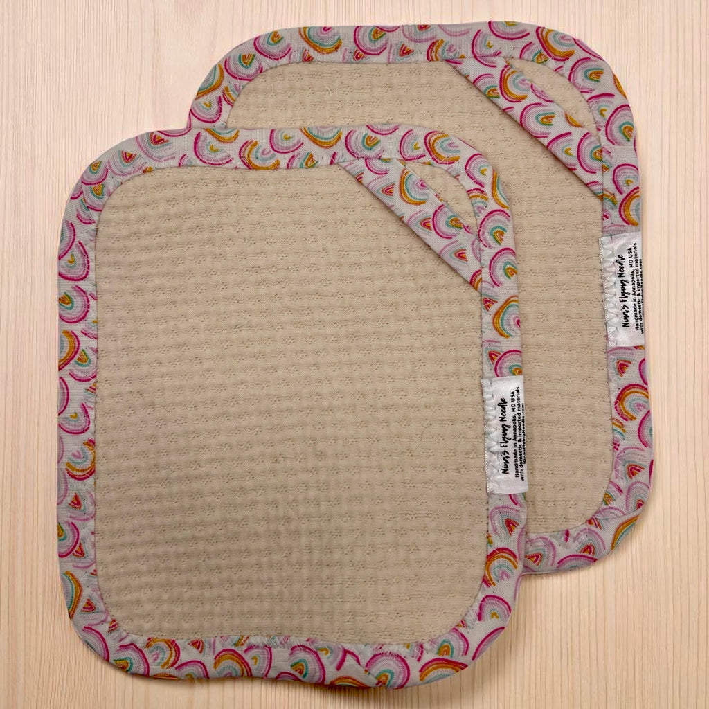 Set of 2 TINY Reusable Paper Towels - Rainbows Pink