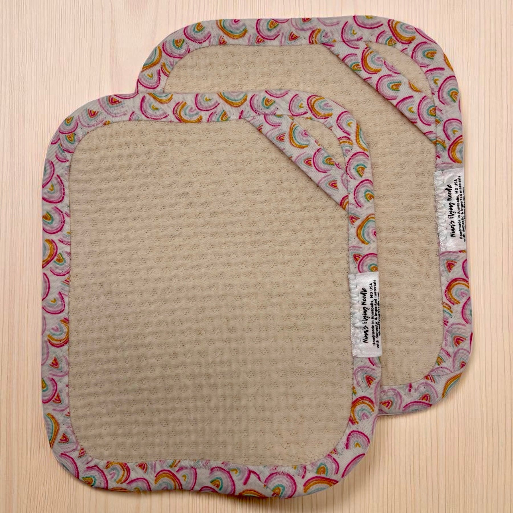 Set of 2 TINY Reusable Paper Towels - Rainbows Pink