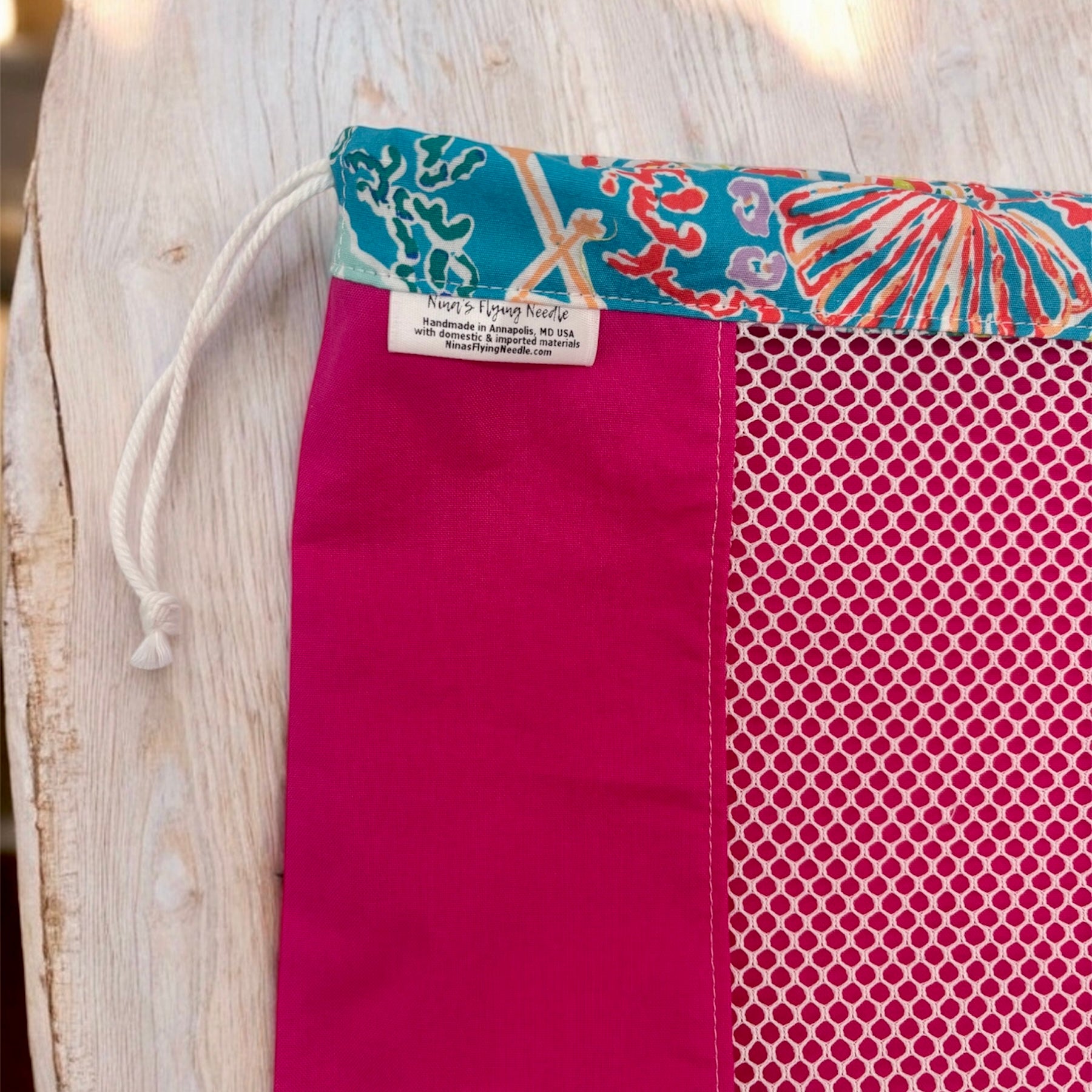 Medium Produce Bag Solid Pink and Tropical