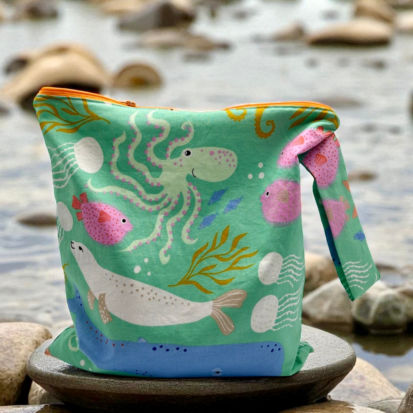 Large Wet Bag with Handle Ocean Animals