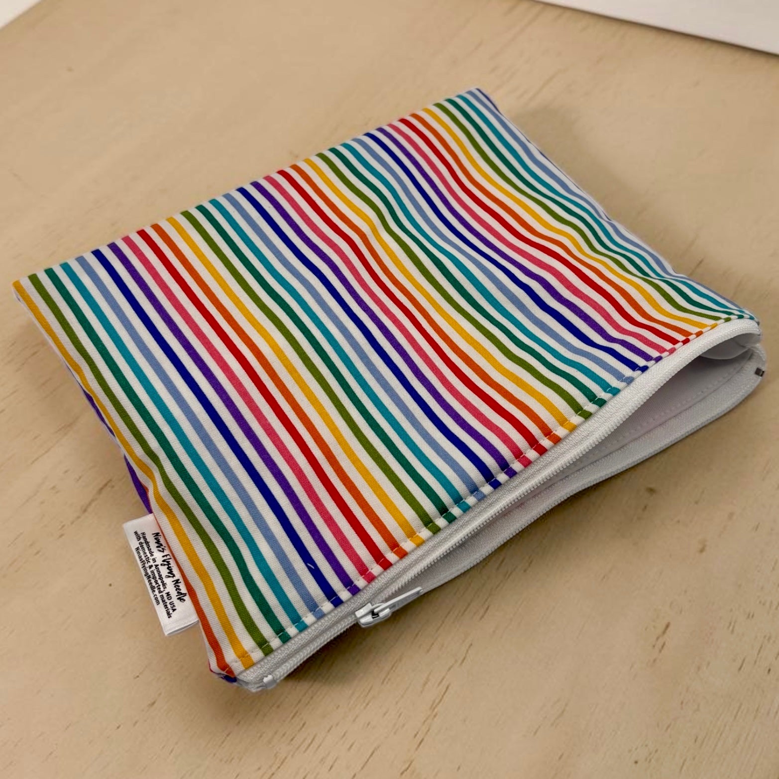 Sandwich Sized Reusable Zippered Bag Stripes Rainbow