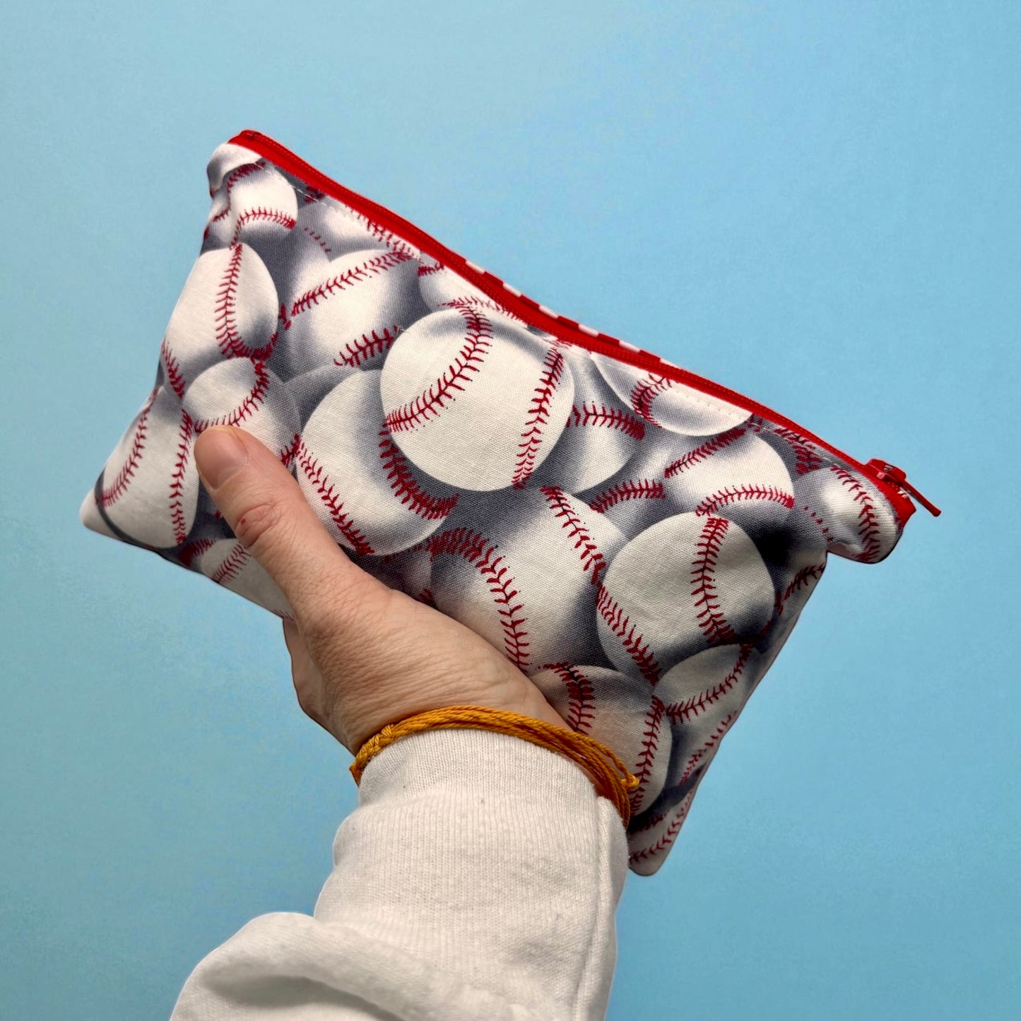 Snack Sized Reusable Zippered Bag Baseball and Stripe Combo